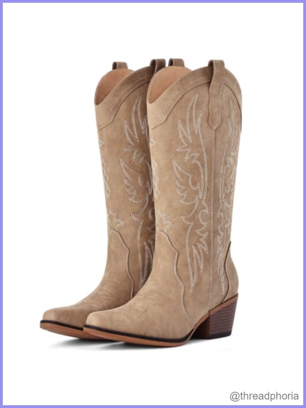 Western Cowgirl Boots Mid Calf Snip Toe Faux Leather Pull On